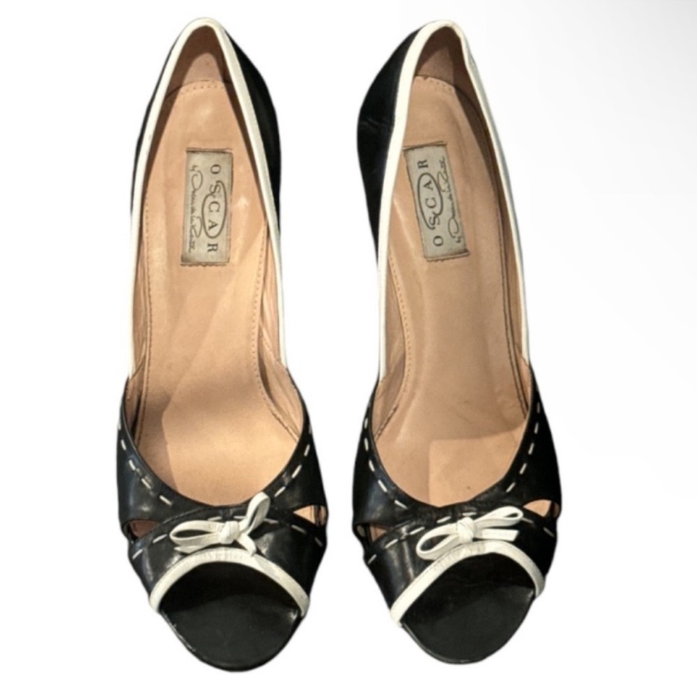 Authentic Oscar De La Renta luxury signature designer open toe heels sz 8.5 - Picture 4 of 11